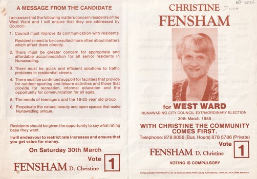 A leaflet profile of Christine Fensham 