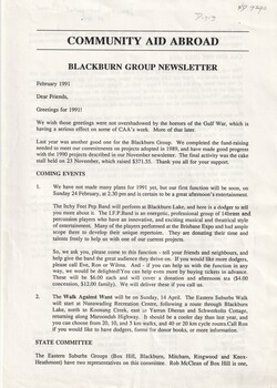 Community Aid Abroad Newsletters of Feb 1991 and Mar 1992