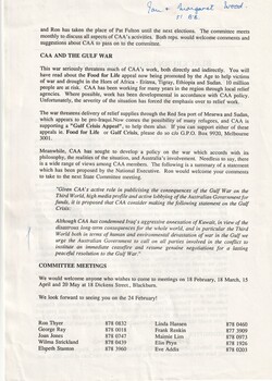 Community Aid Abroad Newsletters of Feb 1991 and Mar 1992