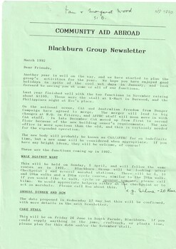 Community Aid Abroad Newsletters of Feb 1991 and Mar 1992