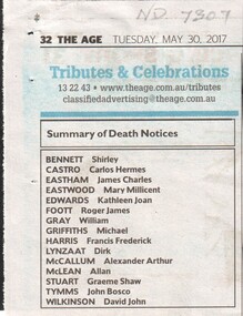 Article, Bill Gray obituary, 17/11/1920 - 28/05/2017