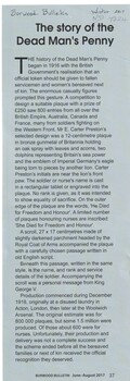 During WW1 a competition took place to design a suitable plaque to be given to the bereaved next of kin of fallen servicemen & women which resulted in the 'Dead Man's Penny'