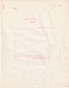 Information from 'German Pioneer Families in Australia' of early settlers.