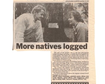 Article, More natives logged, 29/09/1992 12:00:00 AM