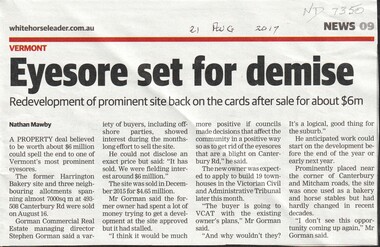 Article, Harrington Bakery Site, 2017