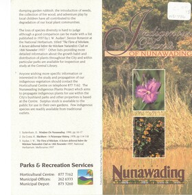 Pamphlet, Indigenous plants of Nunawading, n.d