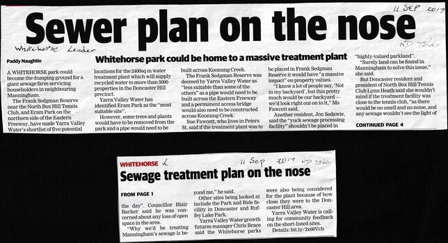 Frank Sedgman Reserve could become a giant sewage farm.