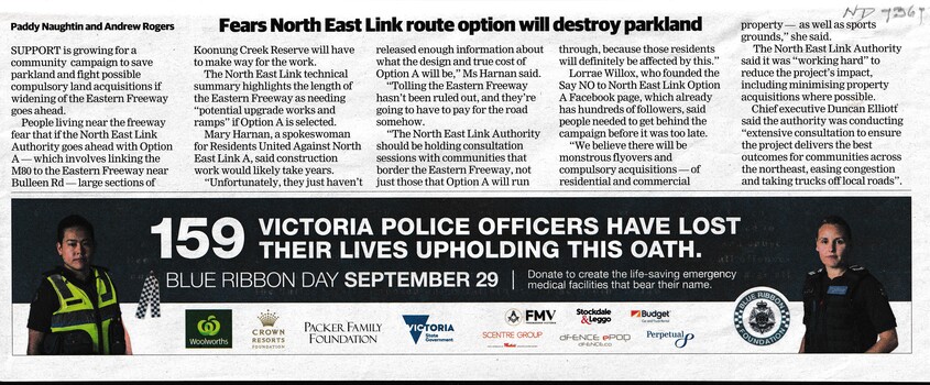 Residents living near the Eastern Freeway fear that if the North East Link Authority goes ahead with Option A, 