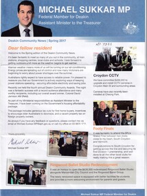 Michael Sukkar's Deakin Community News Spring 2017.