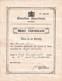 Merit Certificate No. 297980 issued to Muriel Trim, 23 Nov 1936.