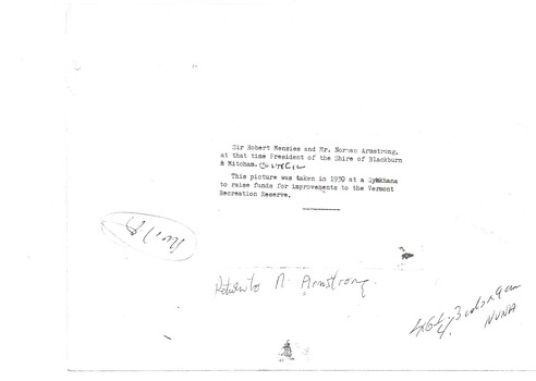 Portfolio held by Sir Robert Menzies and Mr Norman Armstrong.