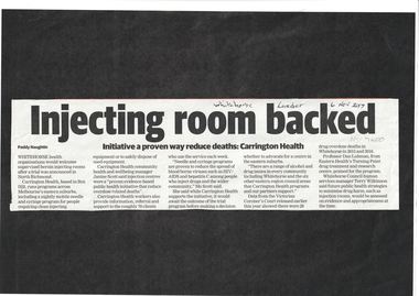 Article, Injecting Room Proposed, 2017