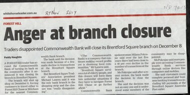 Article, Commonwealth Bank Closure, 2017