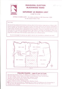 Document, Inaugural Election Blackwood Ward, 1/03/1997 12:00:00 AM