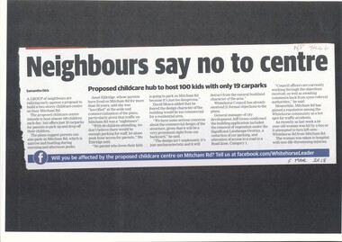A Child Care Centre for 96 children is seeking approval to be built in Mitcham Road