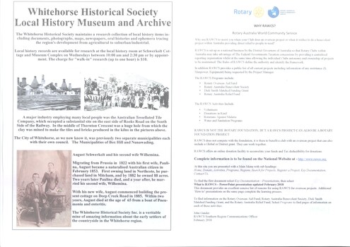  pamphlet announcing that the Mitcham Rotary Club luncheon for Wednesday 14 March