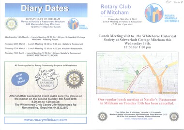 Document - Pamphlet, Rotary Club Visit, 1/03/2018 12:00:00 AM