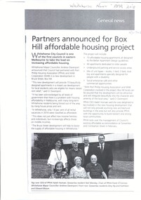 Whitehorse Council has partnered with Port Phillip Housing Association & MAB Corporation in a new development of 73 apartments in Bruce St, Box Hill.