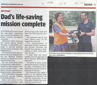 Brett Orpwood of Mitcham has raised almost  to provide parkrun groups across Australia with defibrillators.