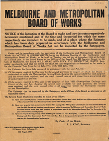 Notice of ordinary meeting of the M.M.B.W. at 3pm on 8 September 1931 in Board Room at the offices of the Board where respective rates for the financial year 1 July 1931 to 30 June 1932 will be levied.
