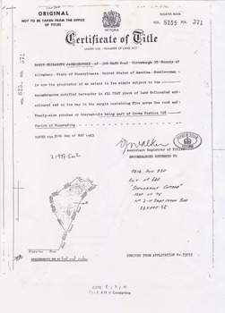Certificate of Title Vol 8255, Folio 371 of property issued to Marie Elizabeth Jackschowsky.