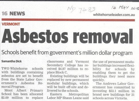 Block C of Vermont Secondary College will be removed as it contains asbestos and replaced by a new permanent modular building costing $4.87 million.