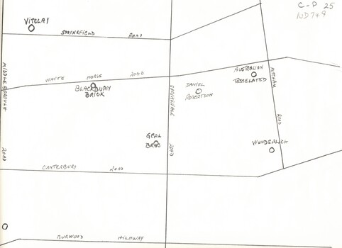 Sketch map of location of potteries in the area bounded by Middleborough, Springfield, Mitcham Roads and Burwood Highway.