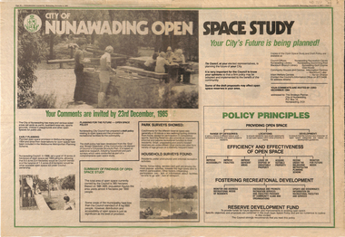 Comments invited for the Nunawading Open Space Study in1985.