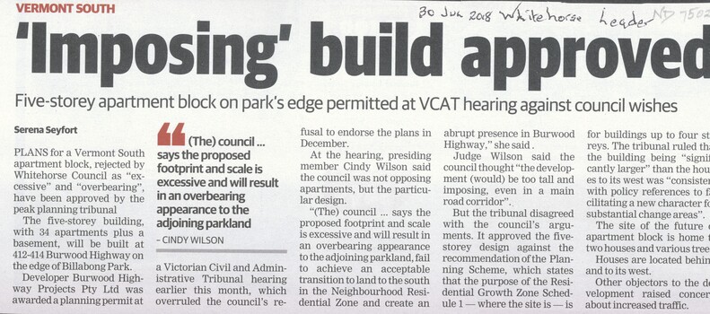 A five-storey apartment block on the edge of Billabong Park at 412-414 Burwood Highway Vermont South