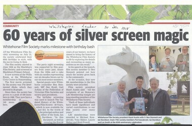 The Whitehorse Film Society celebrates 60 years since its inception as the Blackburn Film Society in 1958.