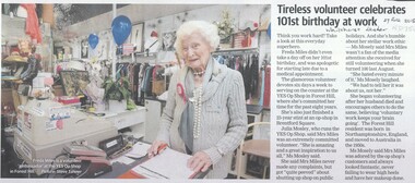 Freda Miles celebrated her 101st birthday at the Yes Op Shop Forest Hill
