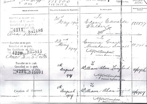 Photocopy of Easement Register from the Titles Office.