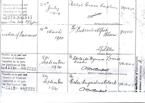 Photocopy of Easement Register from the Titles Office.