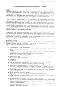 A list and description of artefacts in Schwerkolt Cottage used for the information of attendants.