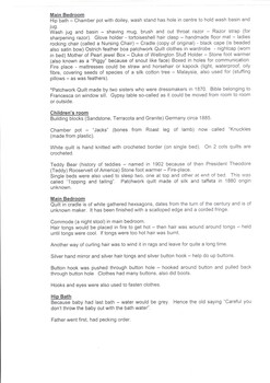 A list and description of artefacts in Schwerkolt Cottage used for the information of attendants.