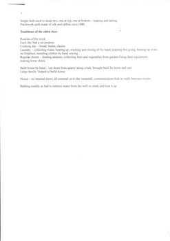 A list and description of artefacts in Schwerkolt Cottage used for the information of attendants.