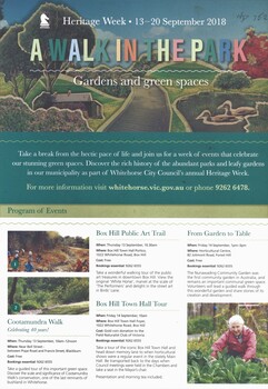 A leaflet listing the City of Whitehorse Heritage Week 2018 activities.