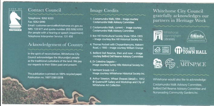 A leaflet listing the City of Whitehorse Heritage Week 2018 activities.