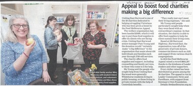 Uniting East Burwood has received a $5,000 donation from the Feed Melbourne Appeal to provide food for the needy.