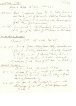 Physical description  Transfer of land to Shire Blackburn and Mitcham for use as Morton Park, 3 June 1927; 