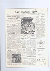 A miniature edition of the Argus 13 Sep 1937. Heading states 'incorporating the 'Daily News' which absorbed the 'Port Phillip Patriot', successor to the 'Melbourne Advertiser', first published January 1 1838.