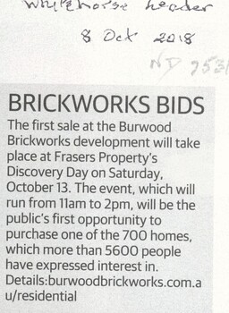 The first sale of 700 homes on the Burwood Brickwork site will take place on Sat 13th October.