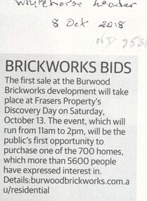 The first sale of 700 homes on the Burwood Brickwork site will take place on Sat 13th October.