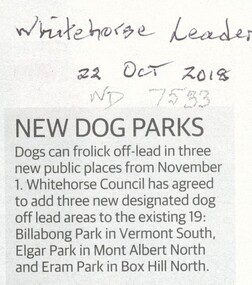 Dogs can frolic off-lead in three new public places from 1 Nov 2018 bring the total to 22 places. 