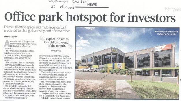 An enormous office park on Burwood Highway in Forest Hill is being offered to investors.