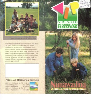 Volunteers in parks and recreation [brochure] issued by Parks and Recreation Services, 