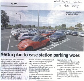 New carparks will be built at 4 stations, including Mitcham, by the Federal Government costing $15 million each.