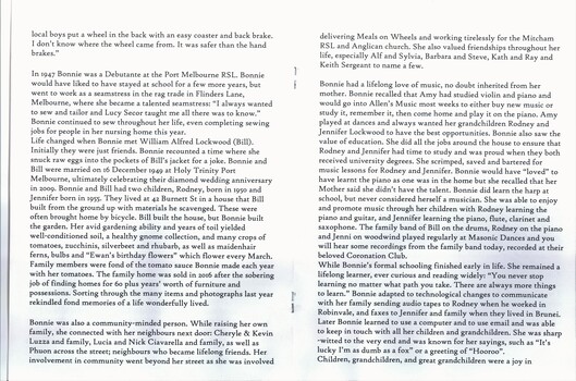 Life story of Bonnie Lockwood, wife of Bill.