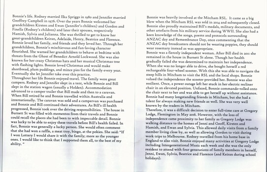 Life story of Bonnie Lockwood, wife of Bill.