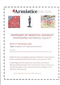 A poster to advertise the Centenary of Armistice Ceremony